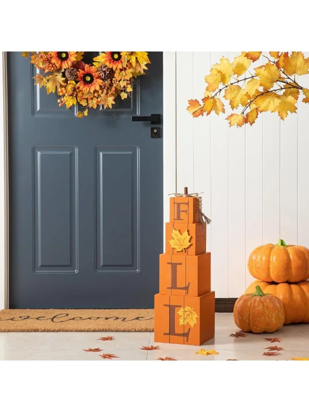 Reversible Fall & Halloween Pumpkin Stacked Boxes - 25.5 Inch Farmhouse Decor